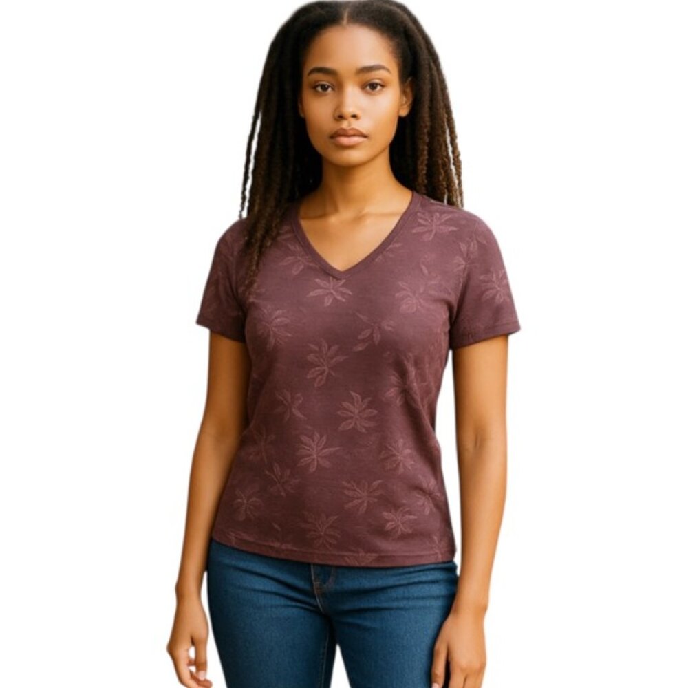 Zara Plum Floral Embroidered T-Shirt